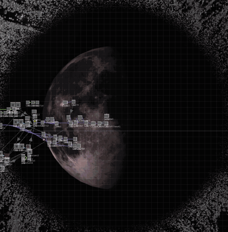 Instead of PBR material with moon texture map (realistic) I'm now considering using Constant MAT or PBR with high emission on particles.Each particle glows independently.Additive blending makes particles overlap and create luminosity.No diffuse texture - just pure emissive color