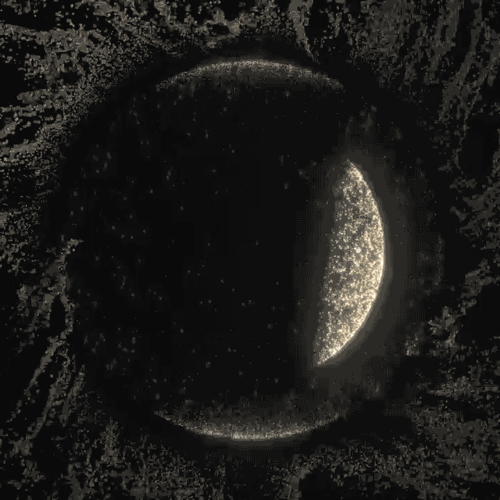 Initial motion effect test—as can be seen now, when adjusting the Arduino knob, the “moon phase change” animation occurs before the “moon dispersing into particles”, appearing somewhat abrupt.